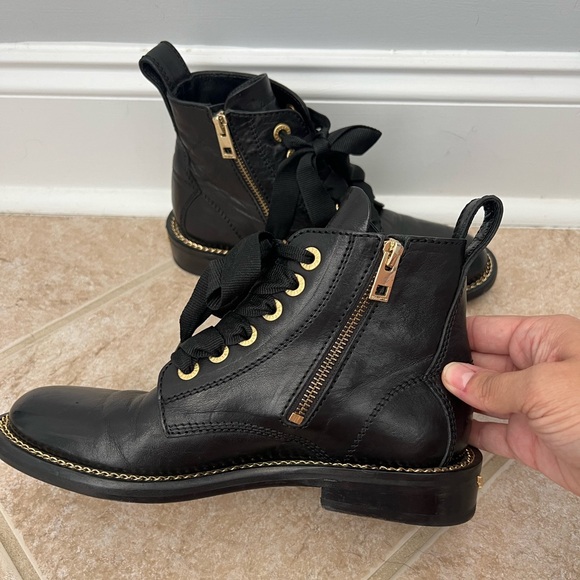 Zadig & Voltaire Laureen gold Chain Welt Smooth black Boot size 37 - Picture 6 of 9